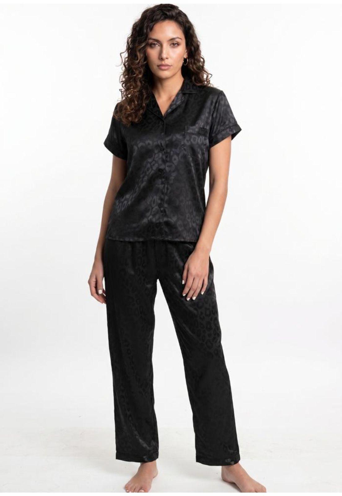 Pijama Largo Abotonado Satin Mujer Kayser  70.1144M-NEG-0