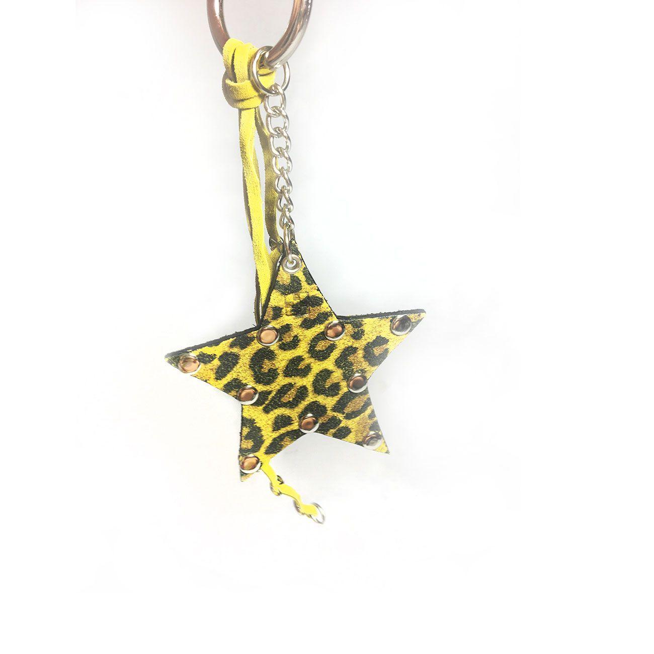LLAVEROS CUERO ESTRELLA ANIMAL PRINT AMARILLO-0