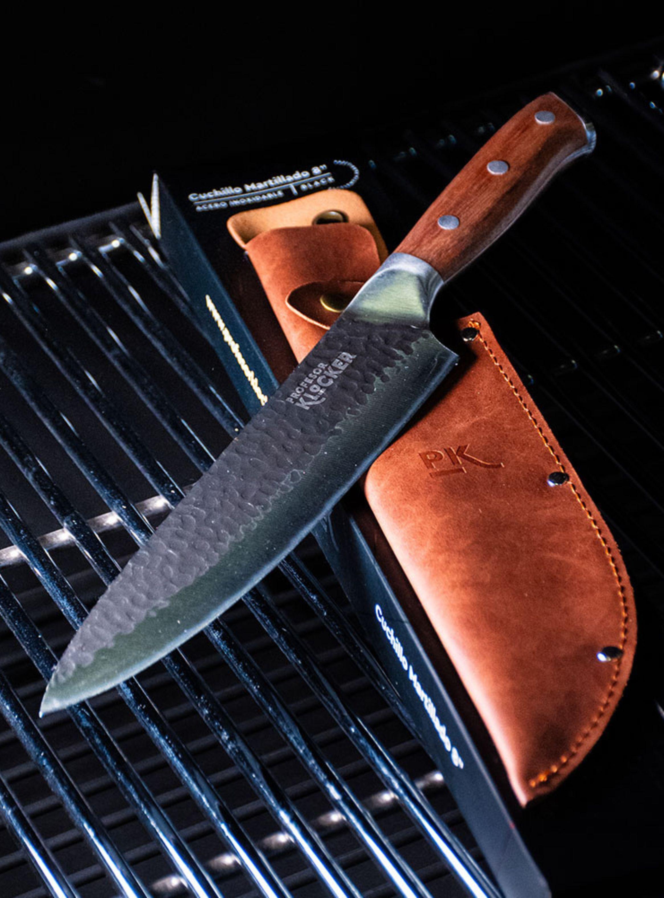 Cuchillo PK 8" Martillado con Funda de Cuero-6