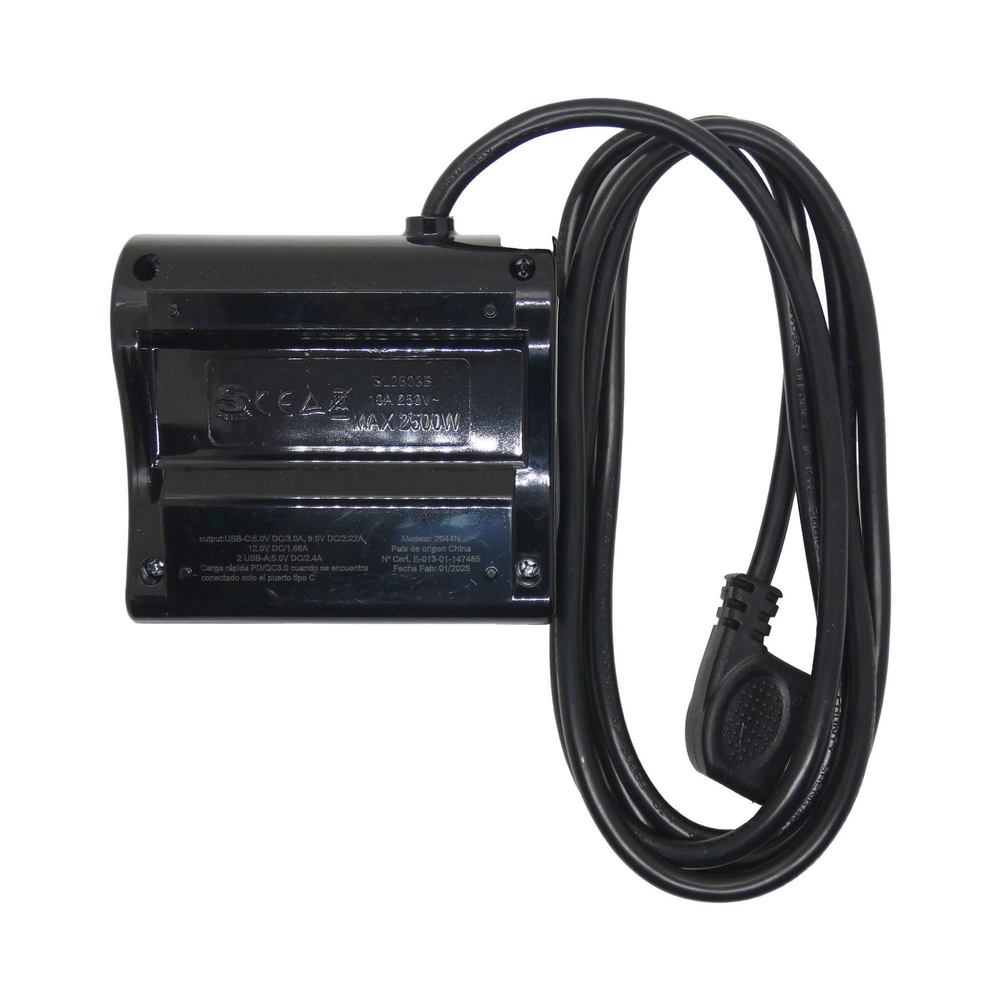 Zapatilla Electrica 3 Tomas Y Usb Negro 2mts Philco Sec-2