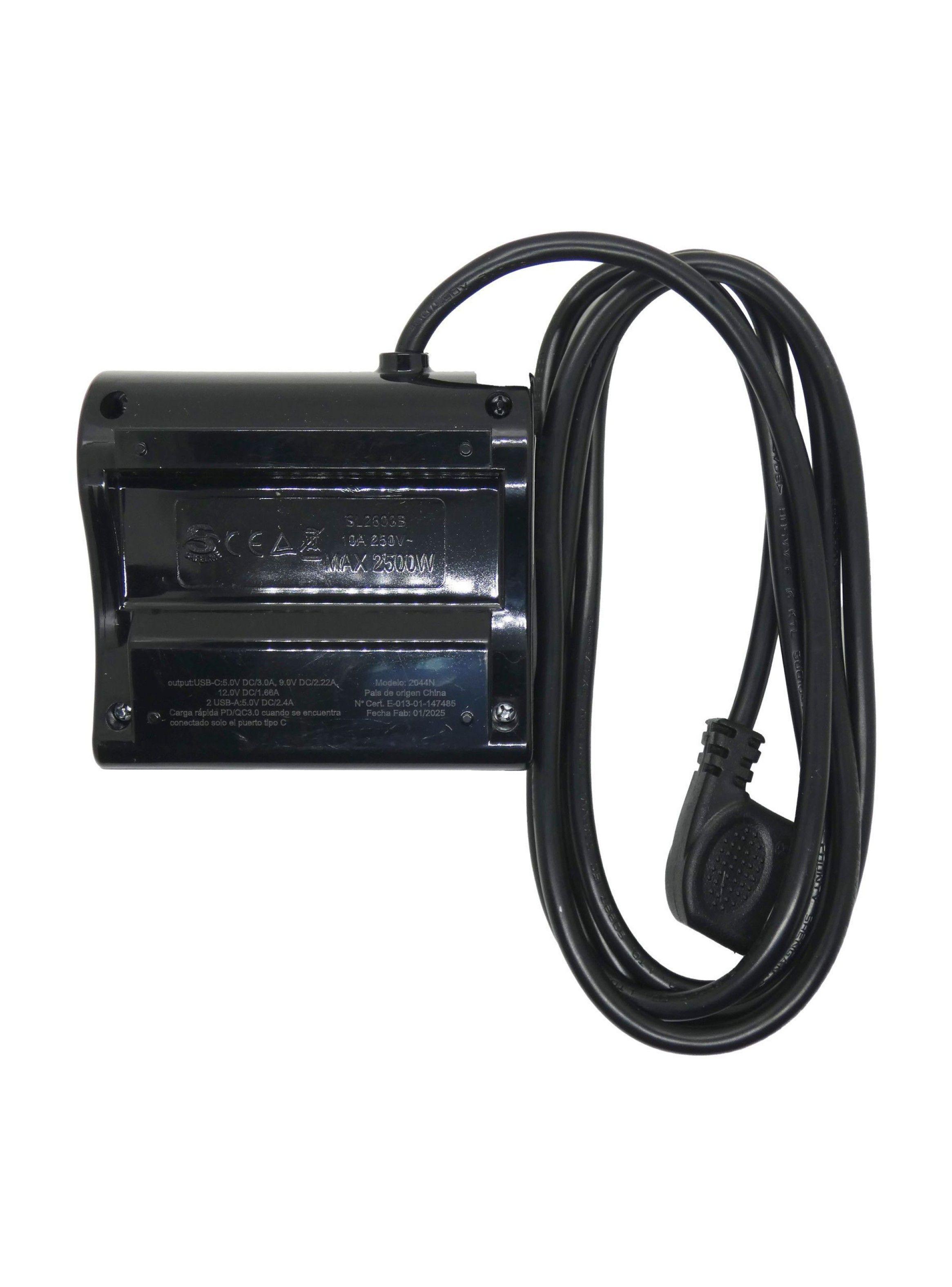 Zapatilla Electrica 3 Tomas Y Usb Negro 2 m Philco Sec-2