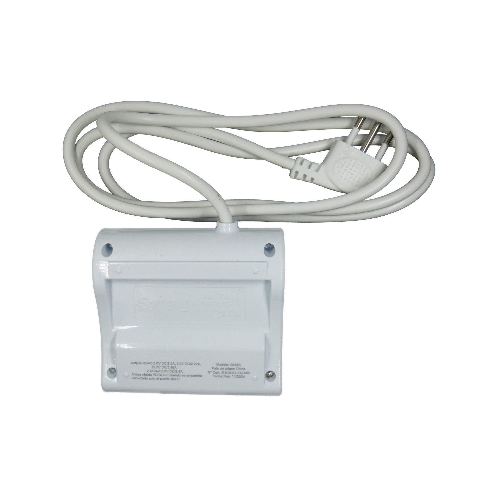 Zapatilla Electrica 3 Tomas Y Usb Blanca 1.5mts Philco Sec-2