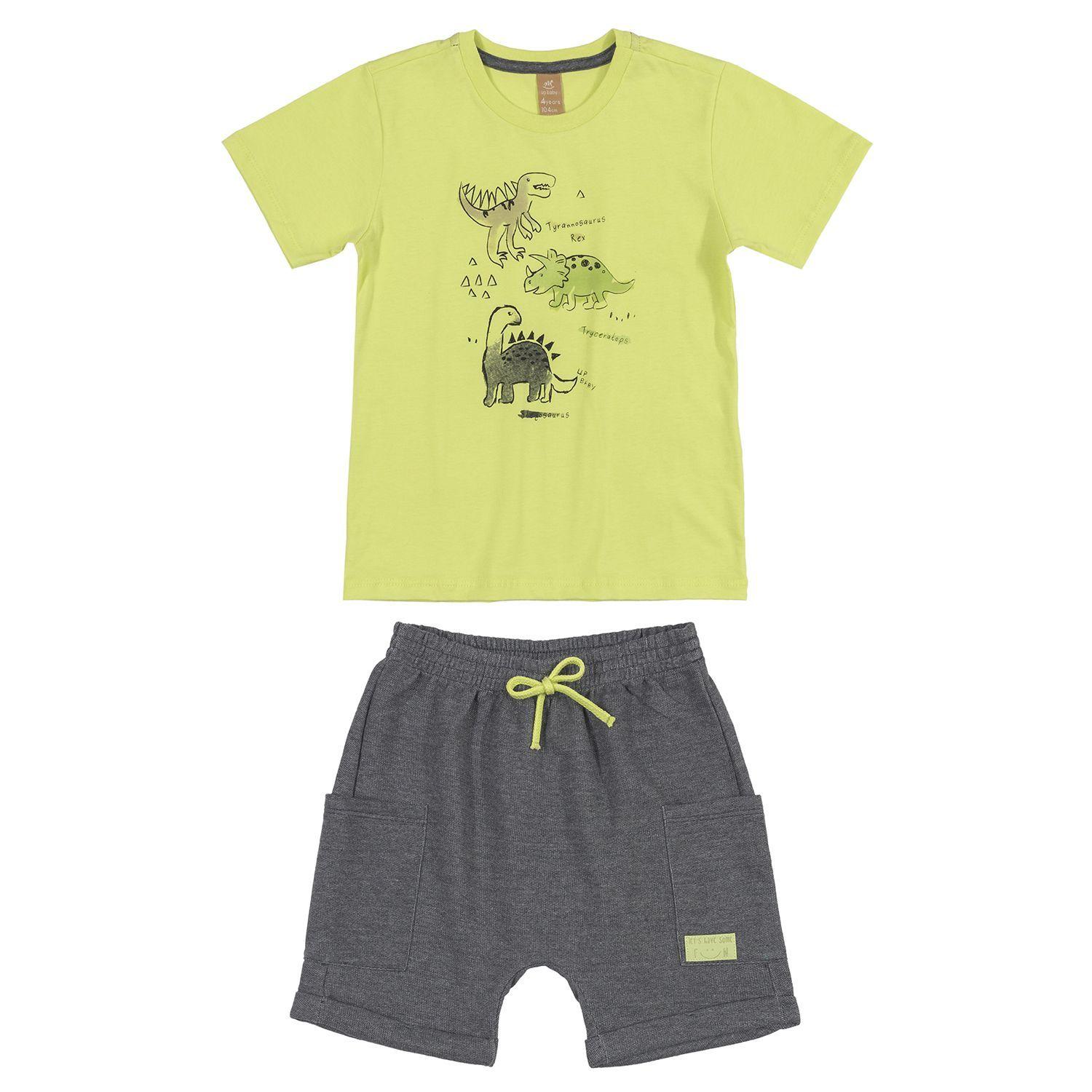 Conjunto Dinos Polera y Shorts Verde Limon y Gris Up Baby-0