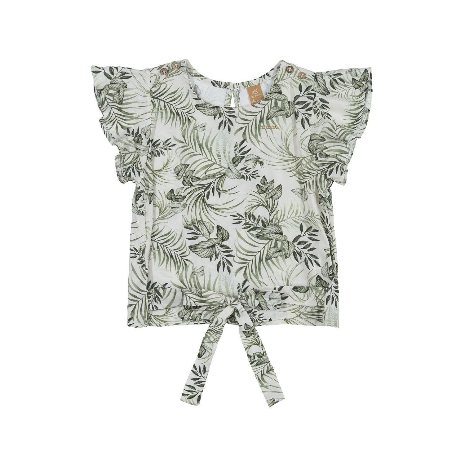 Conjunto Polera Hojas y Falda Pantalon Lino Verde Oliva Up Baby-1