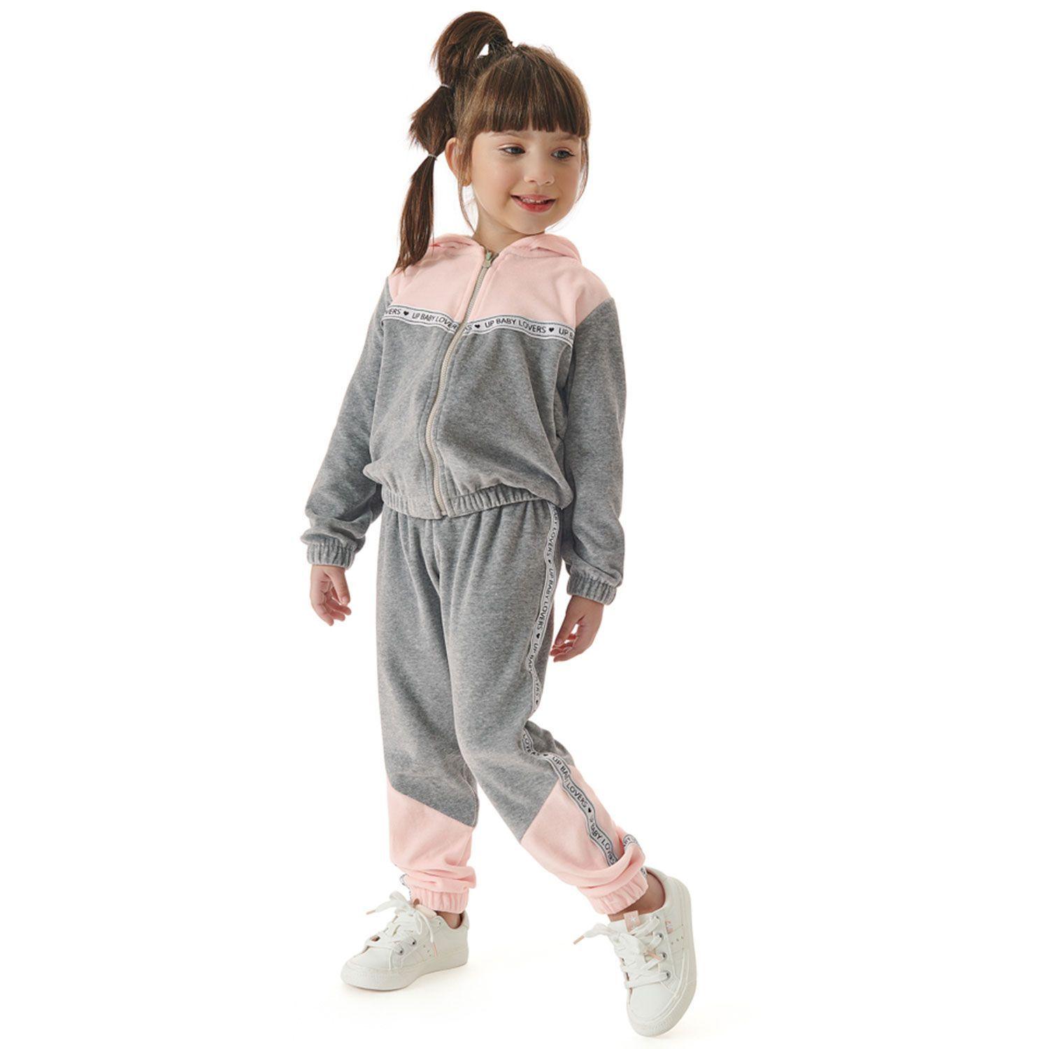 Conjunto Polerón y Pantalon Plush Gris con Rosado Up Baby-0