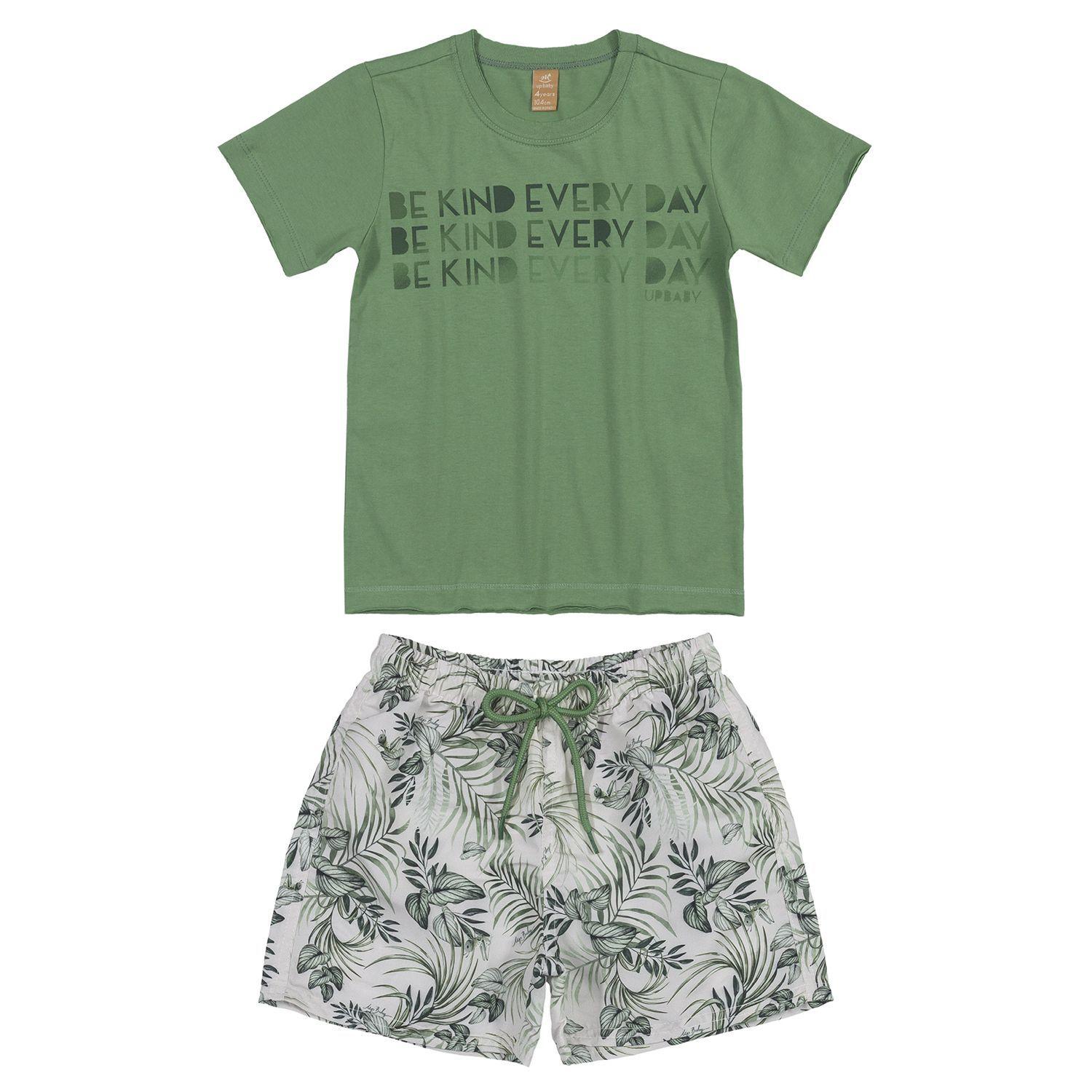 Conjunto Be Kind Hojas Polera y Shorts Verde Up Baby-0