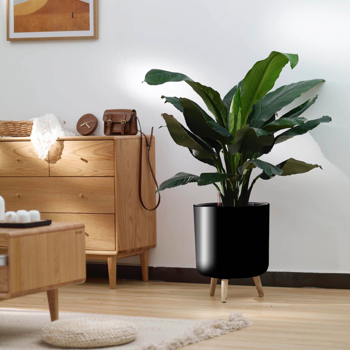 Macetero Autorregante Nórdico 27cm Negro-2