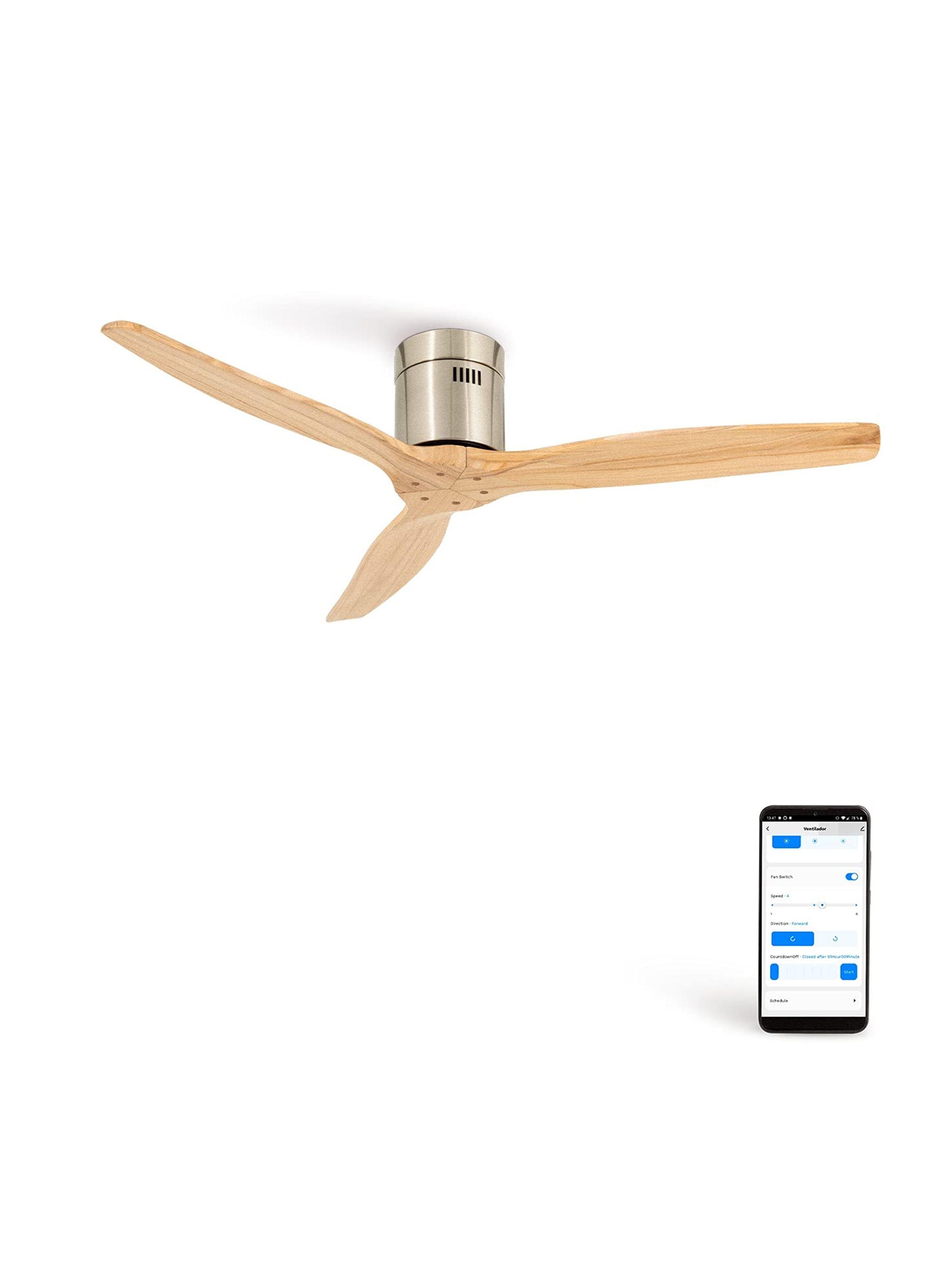 Ventilador de Techo Wi-Fi WindCalm DC Nickel Madera Clara Create IKOHS-0