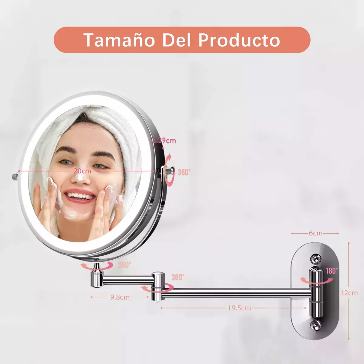 Espejo Iluminado De Pared Recargable De Doble Zoom X7-2