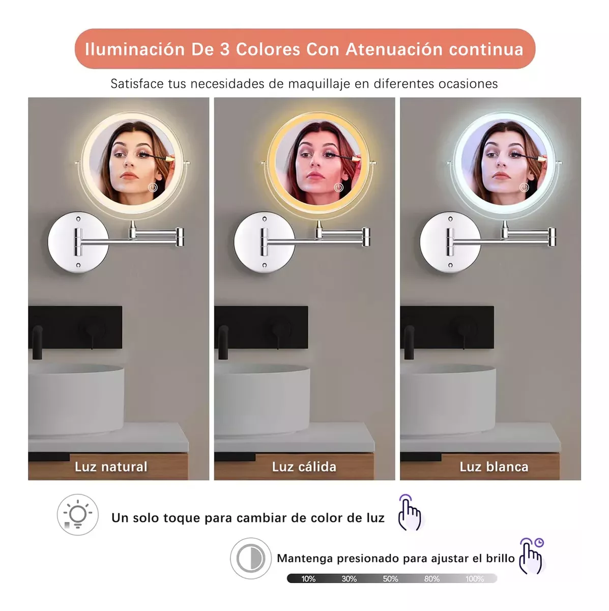 Espejo Iluminado De Pared Recargable De Doble Zoom X7-6