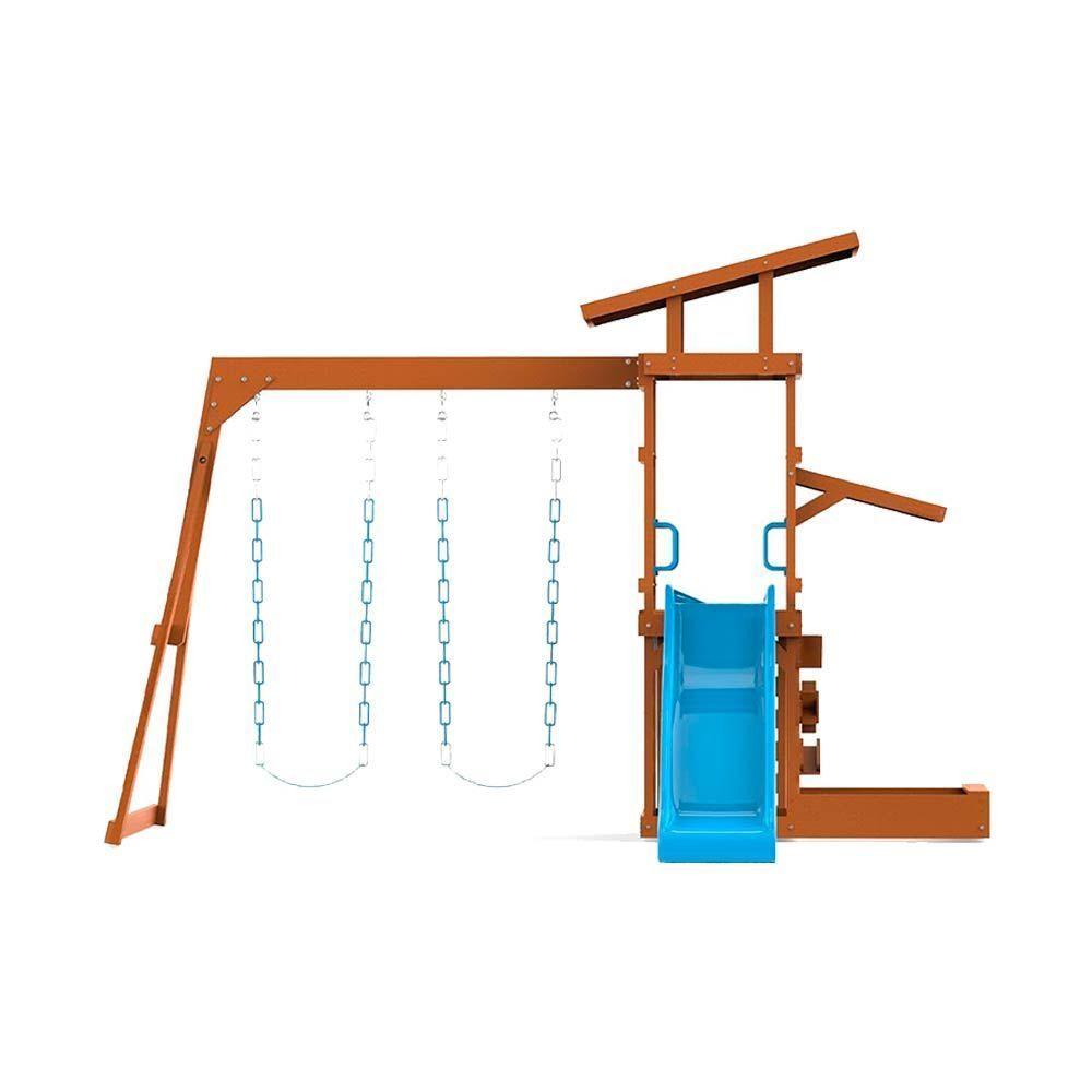 Juego de columpios de madera para exterior con tobogán-2