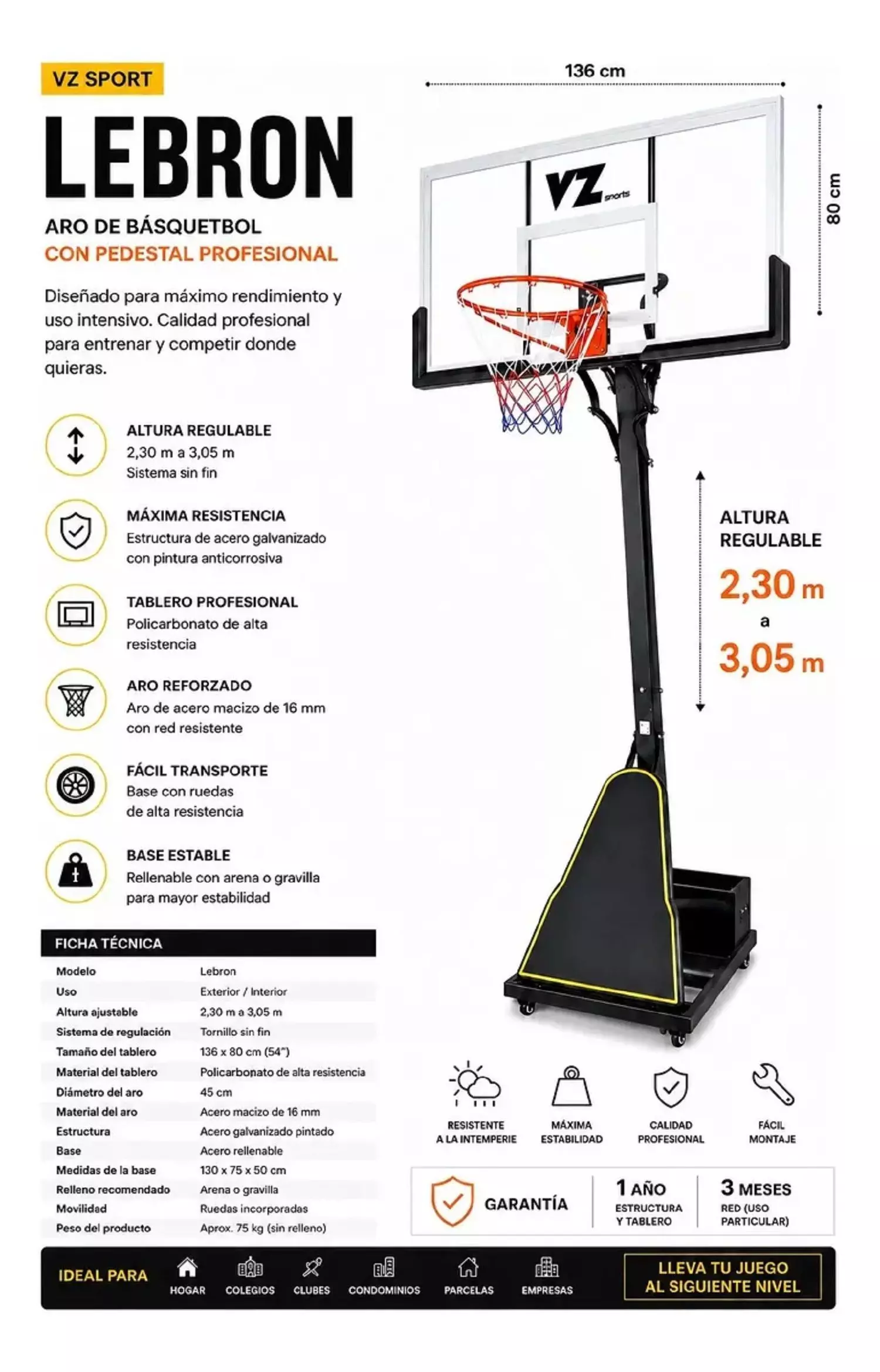 Aro de Basquetbol Lebron Pro - Altura Regulable-2