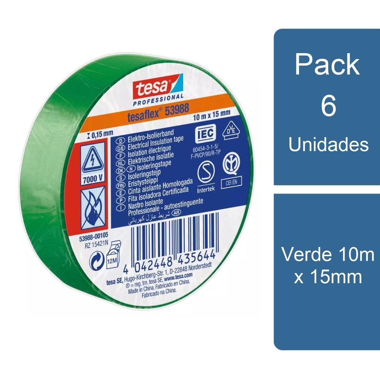 Pack 6 Tesaflex Cintas Aisladora Eléctrica Verde 10m tesa-0