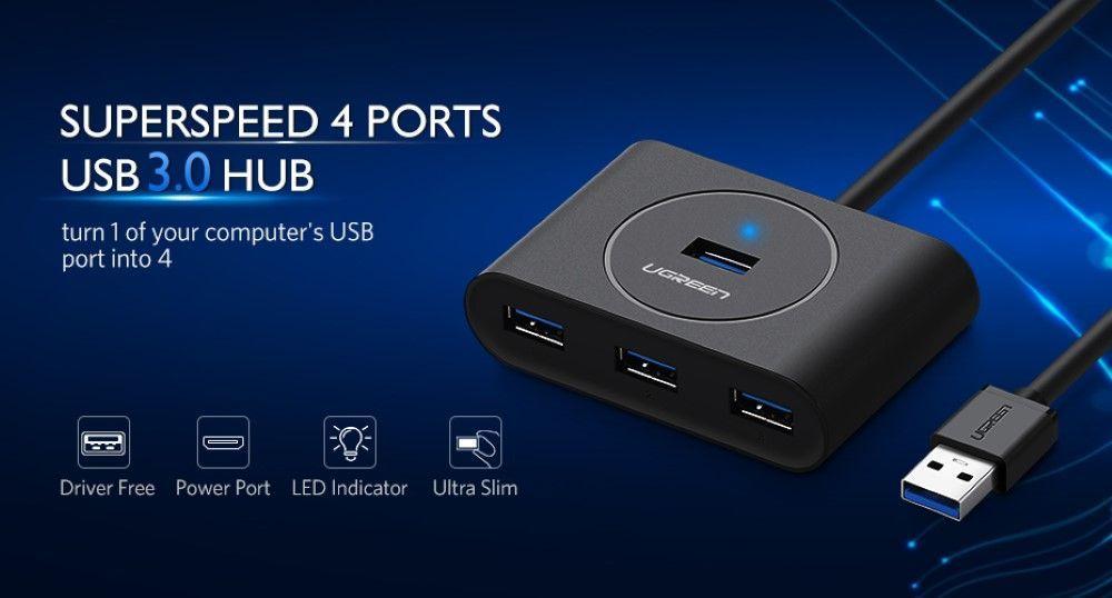 HUB USB 3.0 Negro 4 en 1 modelo CR113 1mt Ugreen-1