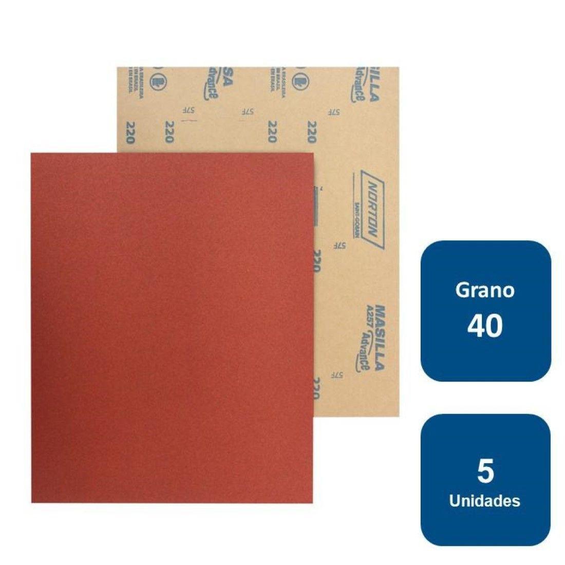 Lija Para Madera / Masilla Grano 40 5un. Norton-0