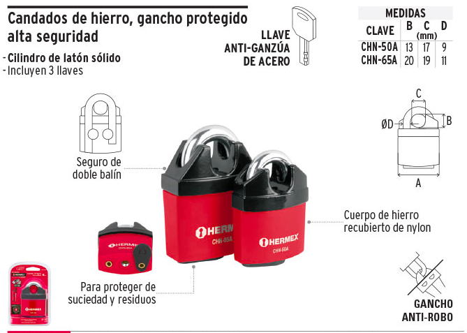 Hermex Candado De Seguridad Hierro 65mm 1 Un.-1