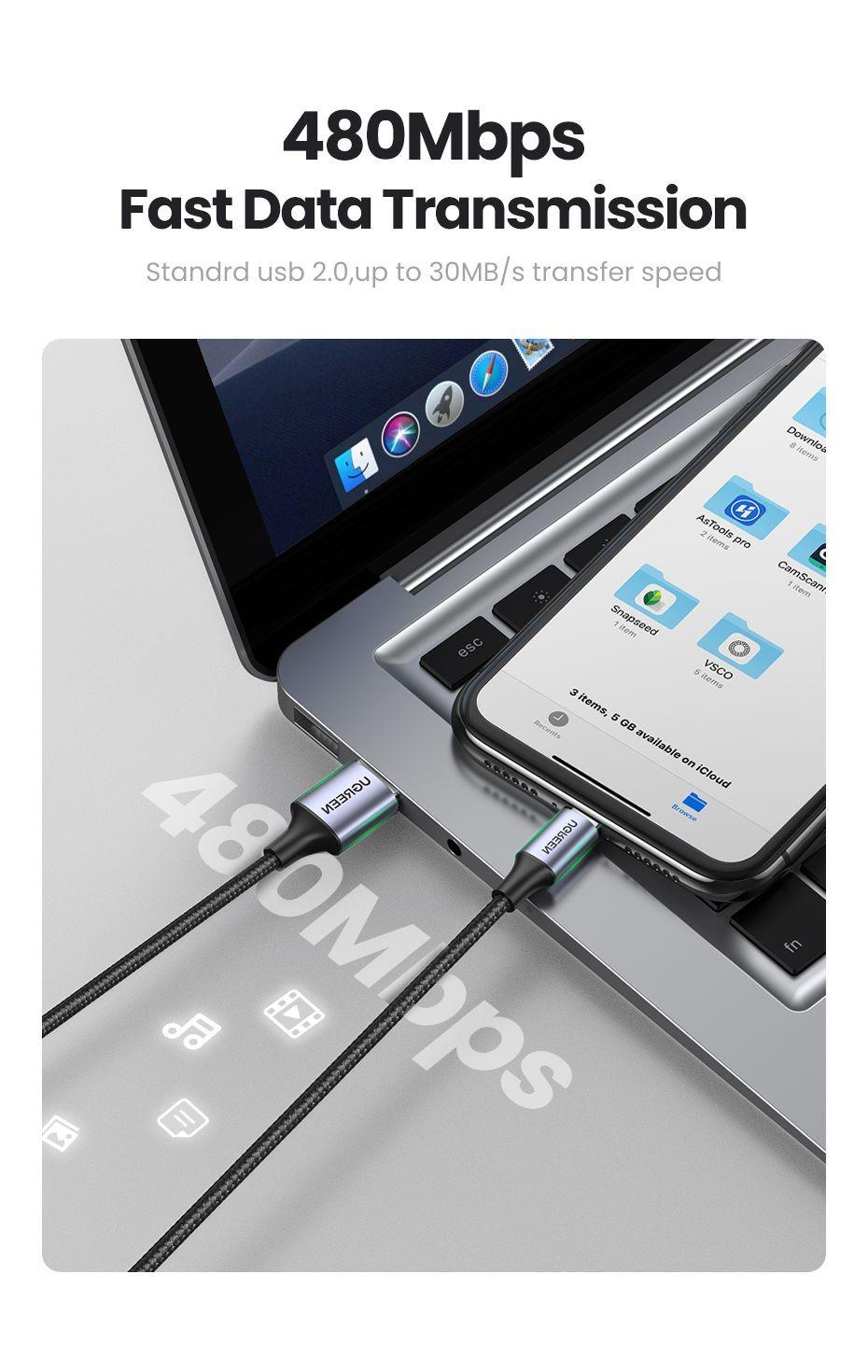 Cable USB-A a Lightning (iPhone) Bco Certificado 1mt Ugreen-8