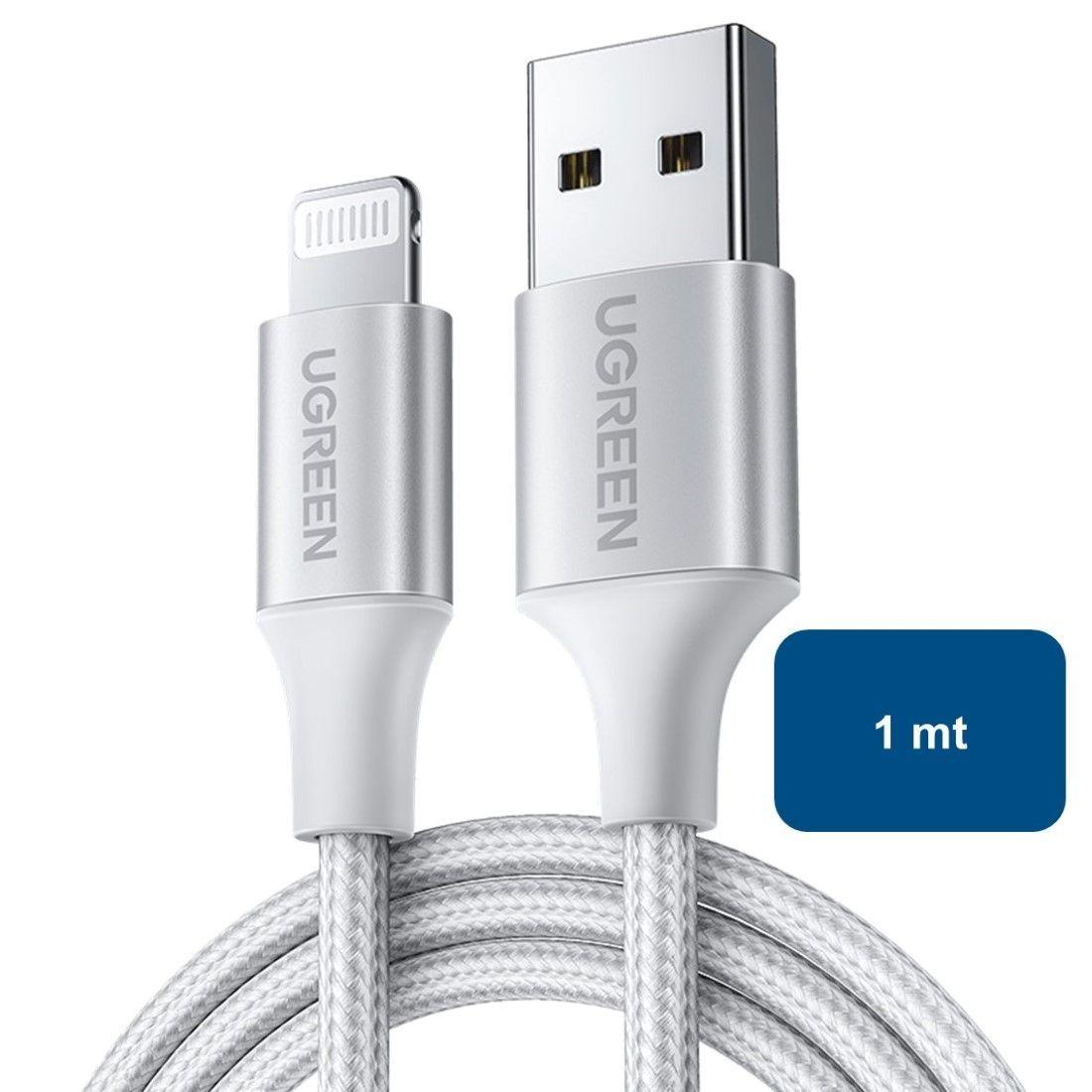 Cable USB-A a Lightning (iPhone) Bco Certificado 1mt Ugreen-0