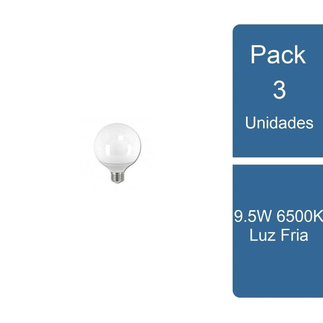 Pack 3 Ampolleta LED Globo E27 9.5W 6500K Luz Fria-0