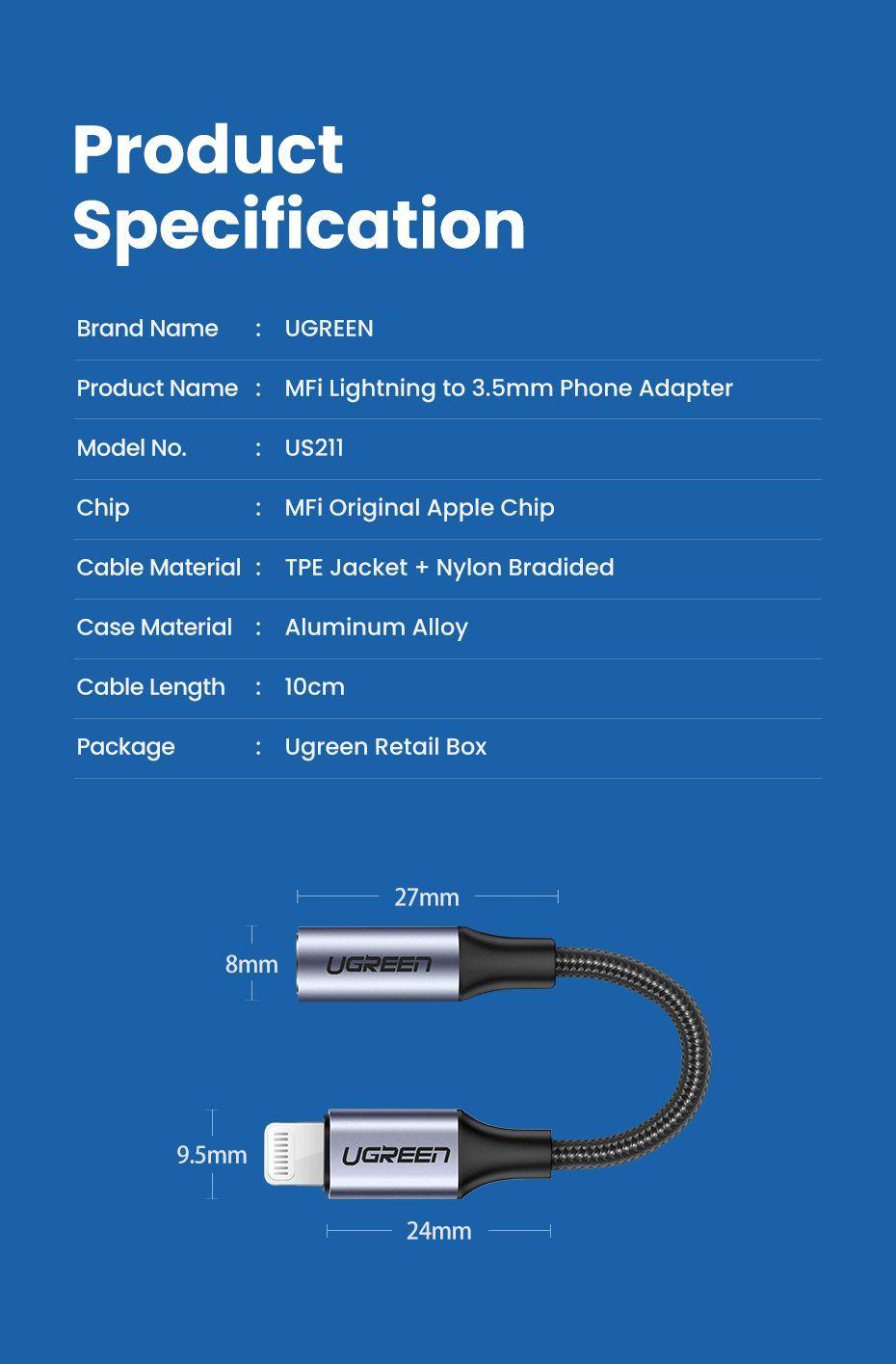 Adaptador Lightning a 3.5mm mini jack Certificado Ugreen-6