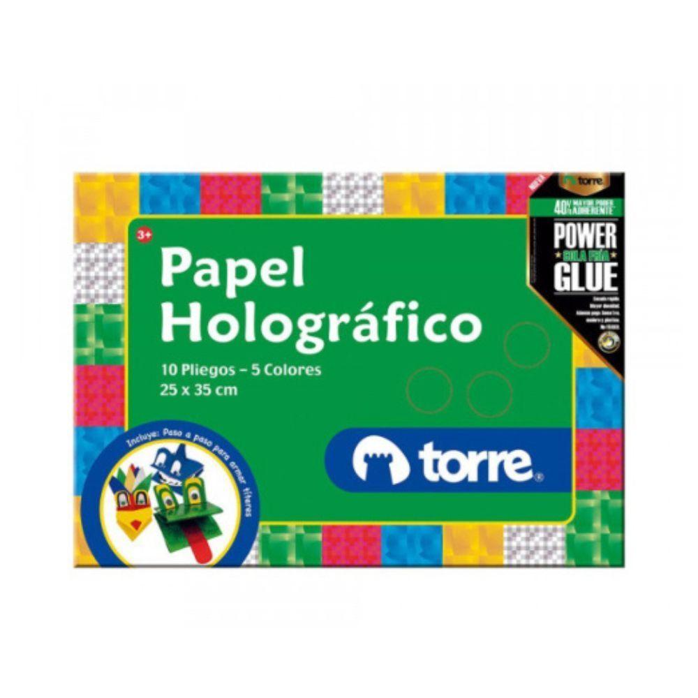 Papel Holográfico 10 pliegos / 5 colores 25x35cms Torre-0
