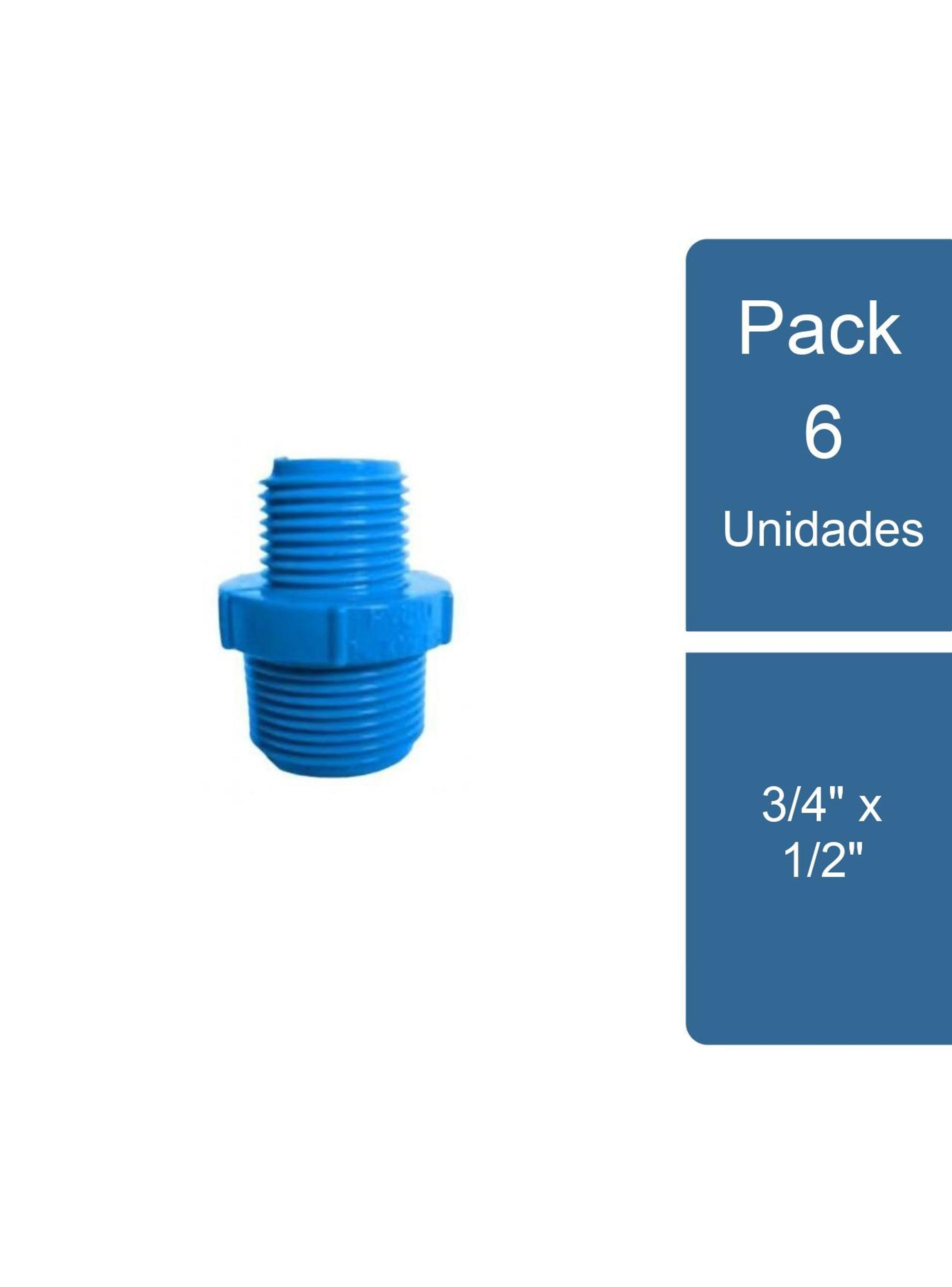 Pack 6 Niple Reducción PVC Hidráulico HE-HE 3/4" x 1/2" PVC-0