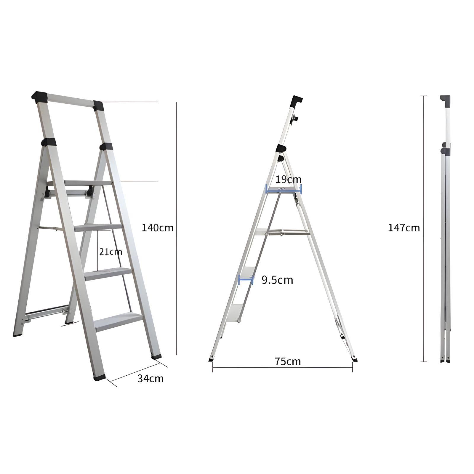 Escalera / Taburete plegable aluminio 200kg ultra liviano 4 peldaños - Toolmax-1