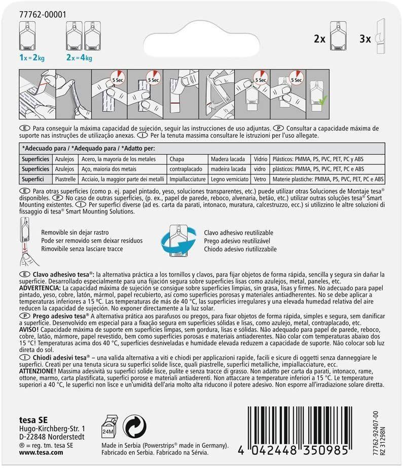 Tesa Clavos Adhesivos Powerstrips Azulejos / Vidrio 2kg 2un.-1