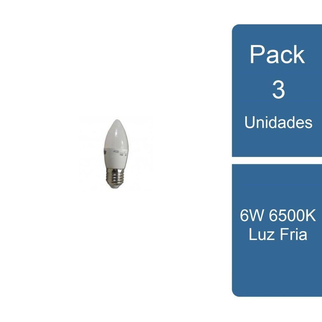 Pack 3 Ampolleta LED Vela E27 6W 6500K Luz Fria-0