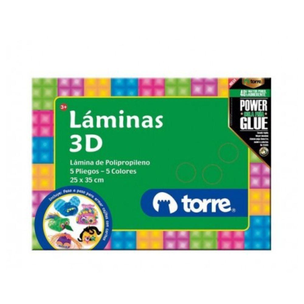 Laminas 3D 5 pliegos / 5 colores 25x35cms Torre-0