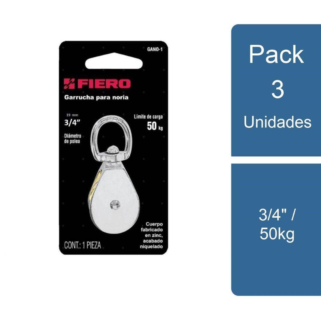 Pack 3 Polea acabado niquelado 3/4" / 50kg Fiero-0