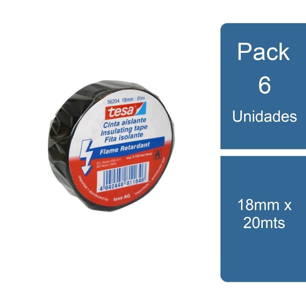 Pack 6 Huinchas Aisladora Electrica Negra 18mm x 20mts tesa-0