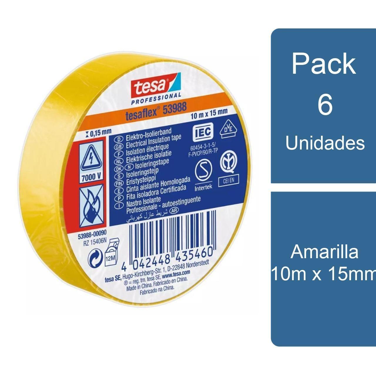 Pack 6 Tesaflex Cintas Aisladora Eléctrica Amarilla 10m tesa-0