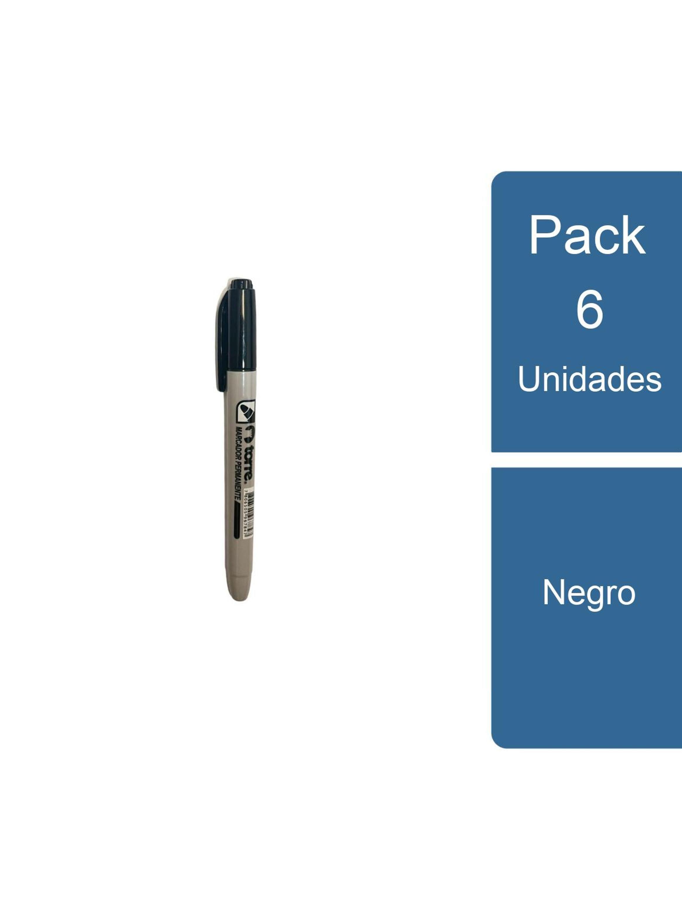 Pack 6 Marcador permanente tipo lápiz Negro Torre-0