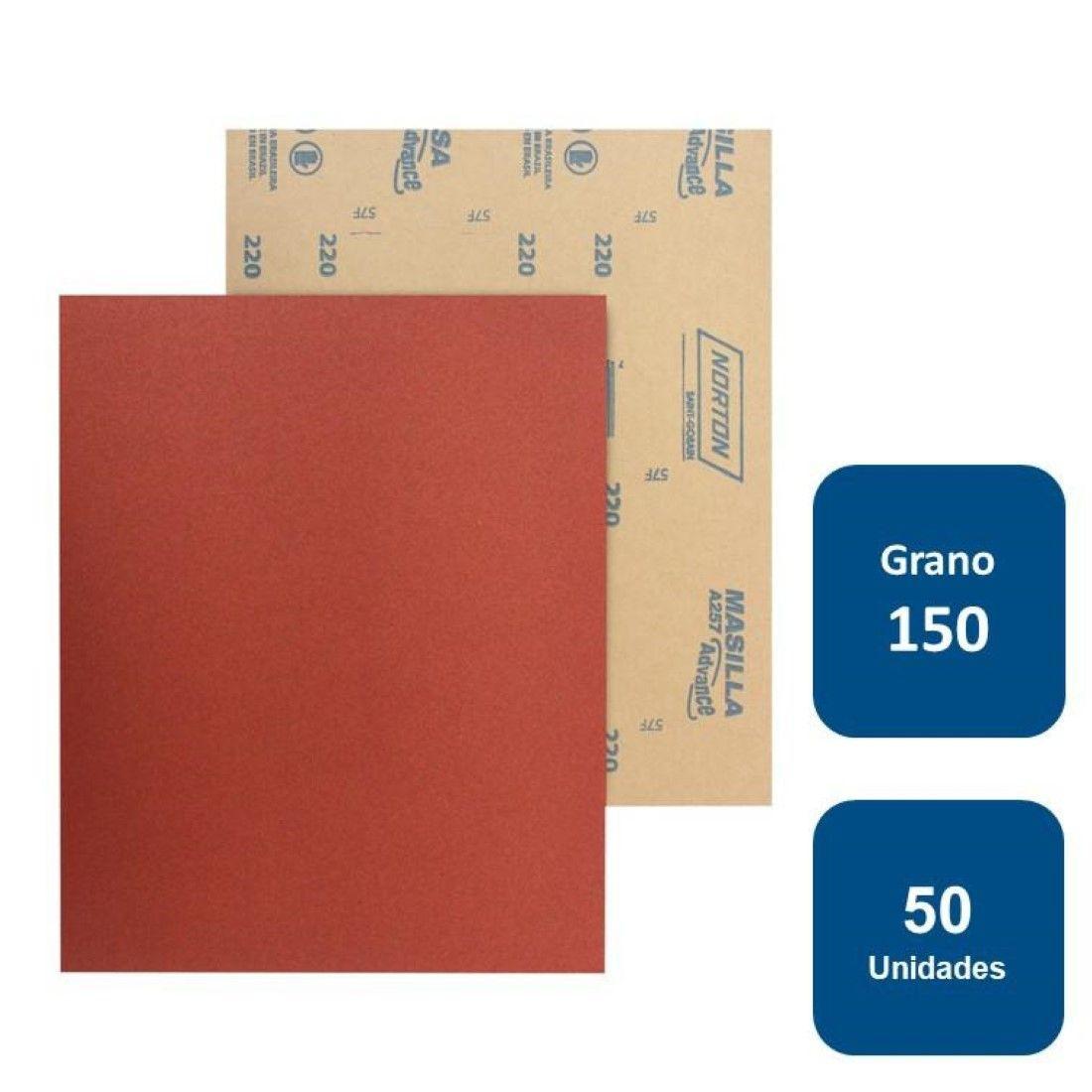 Lija Para Madera / Masilla Grano 150 50un. Norton-0