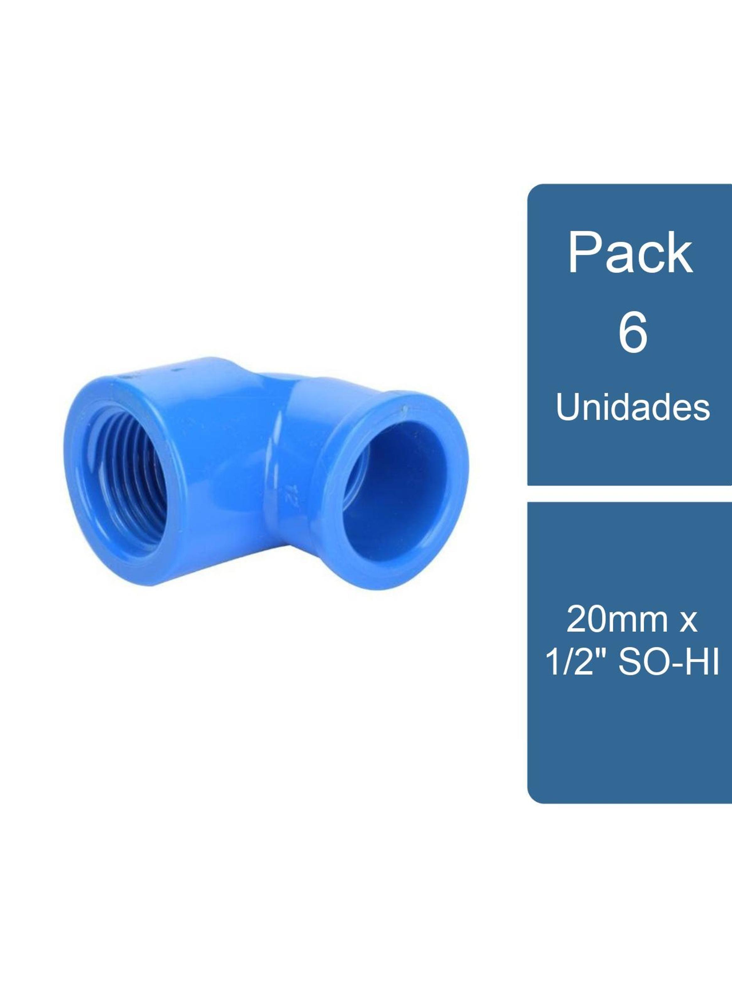 Pack 6 Codo PVC Hidráulico 20mm x 1/2" SO-HI PVC-0