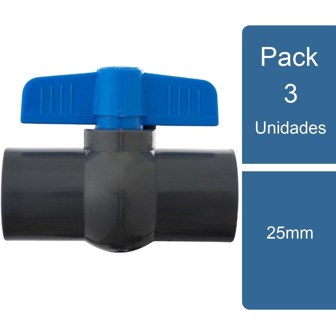 Pack 3 Valvula Bola PVC Hidráulico SO 25mm PVC-0