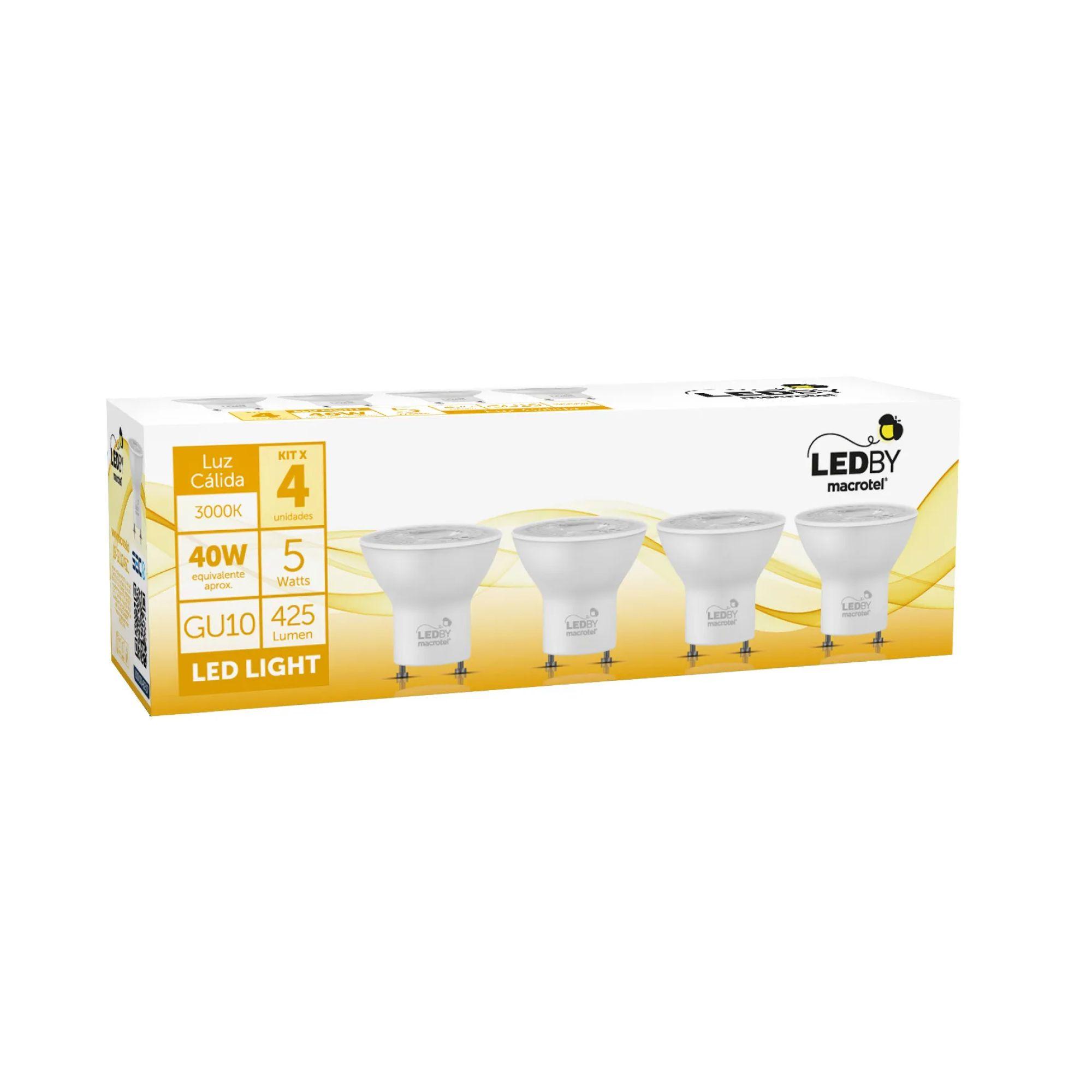 Ampolletas Led GU10 luz cálida 3000K 5W Kit 4un - Macrotel-0