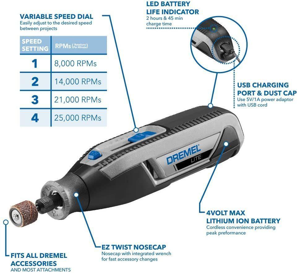 Herramienta Rotativa Inalámbrica Lite 10 Accesorios Dremel-2