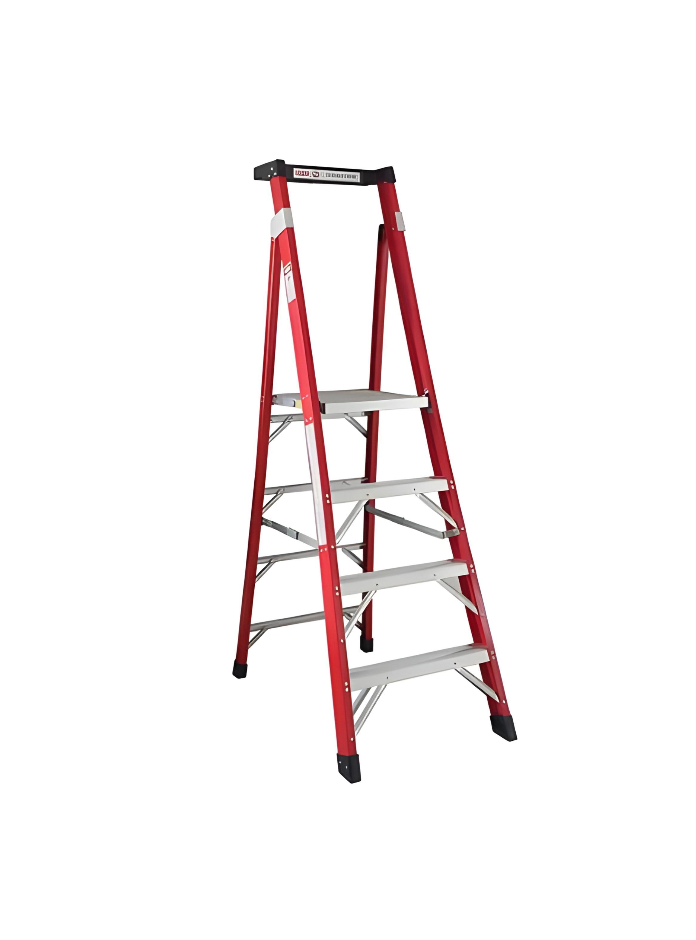 Escalera Tipo Tijera de Fibra / Aluminio con plataforma Certificada 4 peldaños - Toolmax-0