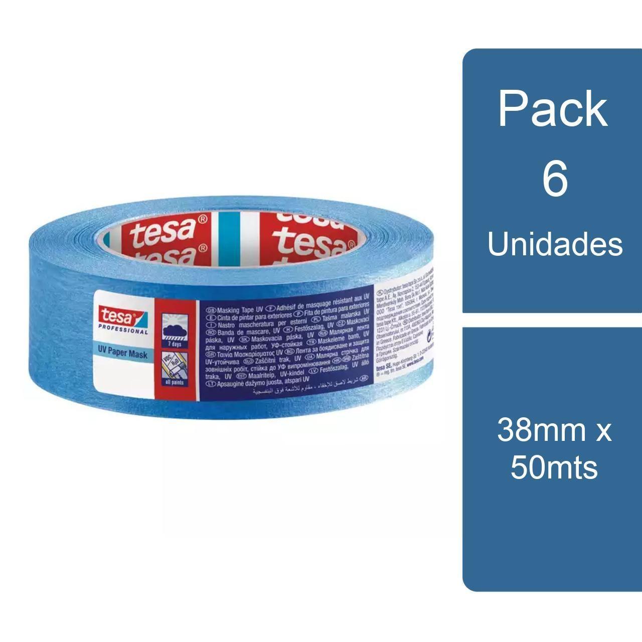 Pack 6 Cintas de Enmascarar Masking Azul 38mm x 50mts tesa-0