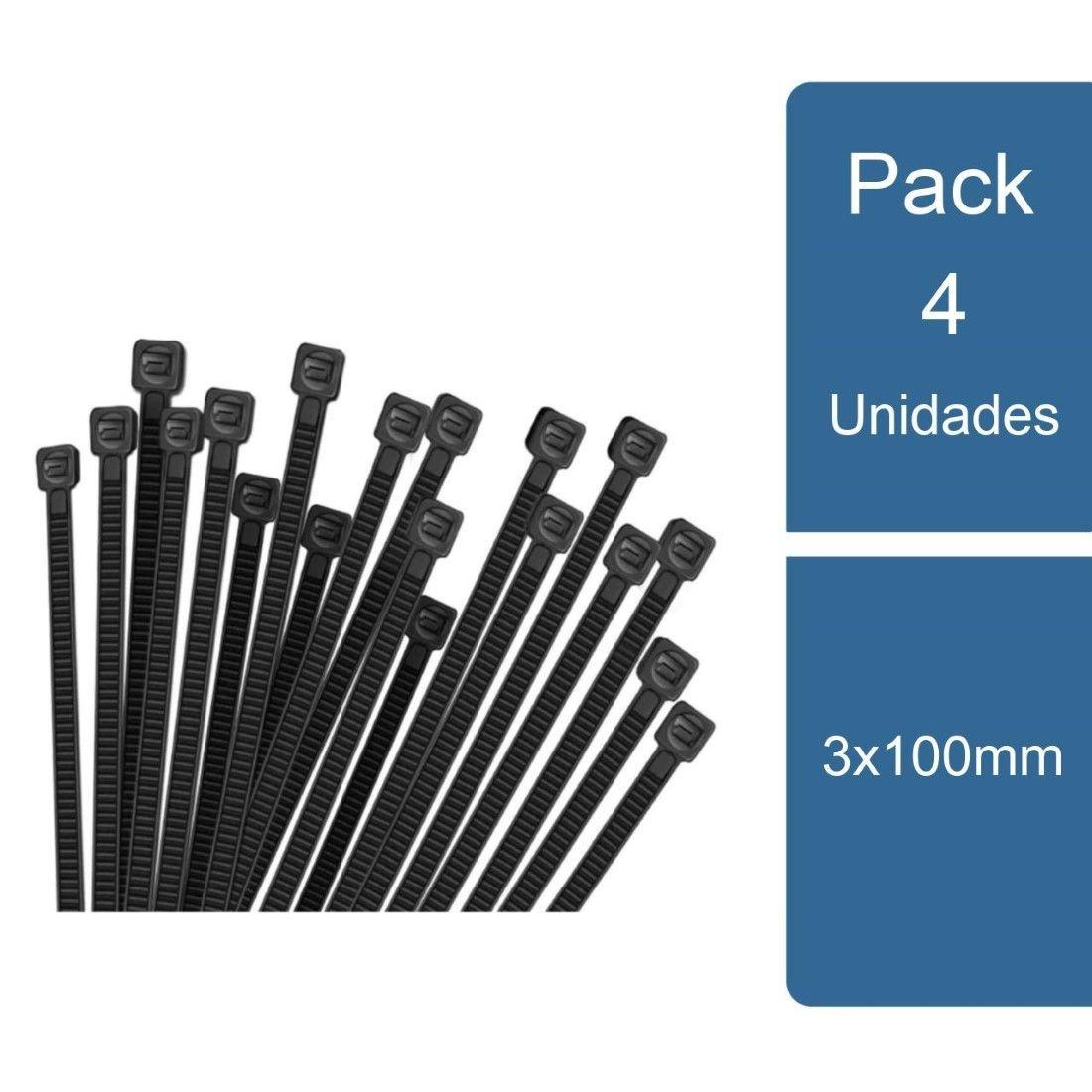 Pack 4 Amarras plásticas negras 100un 3x100mm Genérico-0