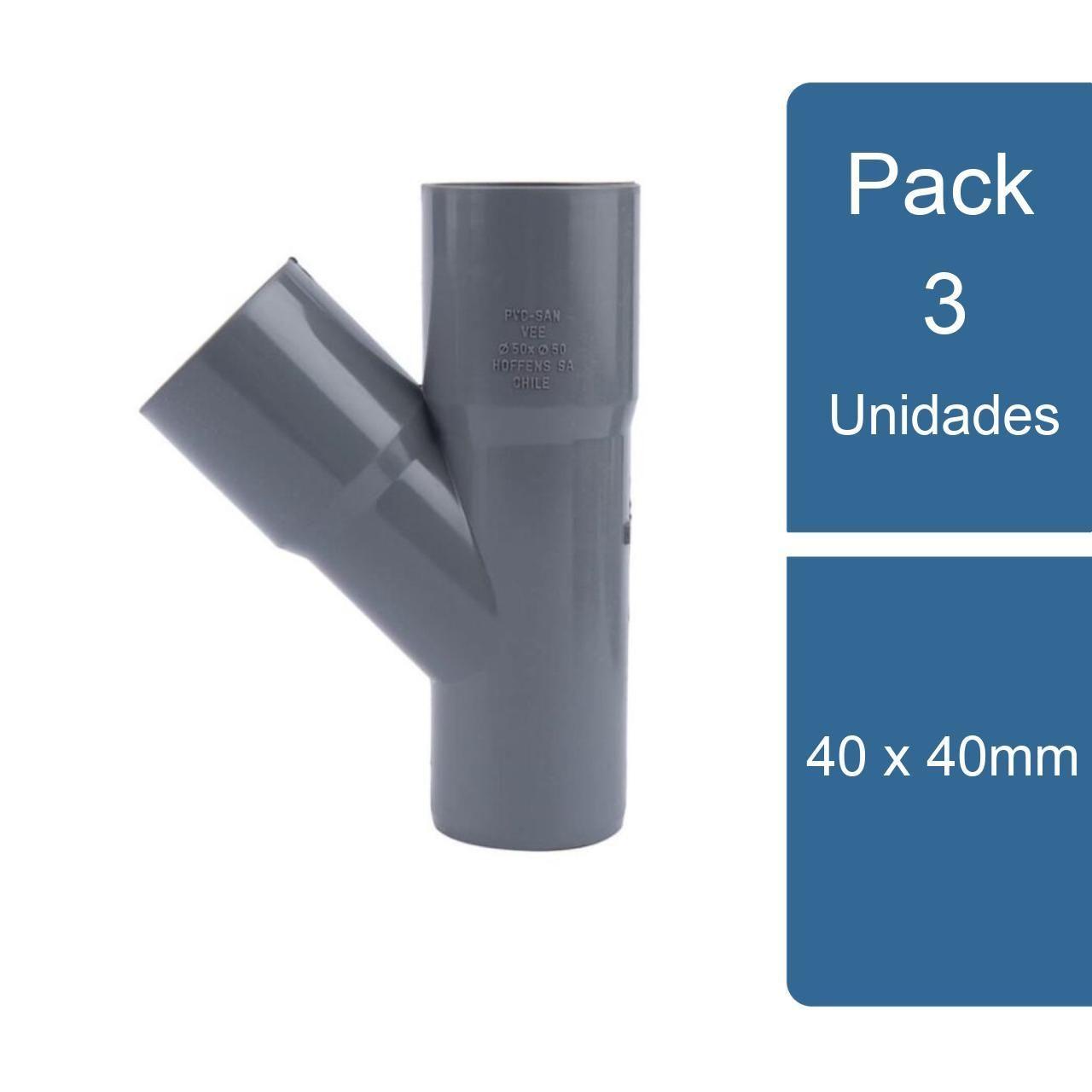 Pack 3 Vee PVC Sanitario Gris 40 x 40mm PVC-0