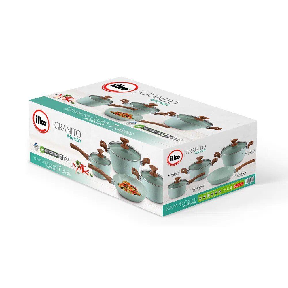 Batería De Cocina Antiadherente Ceramic Menta 7 Piezas Ilko-2