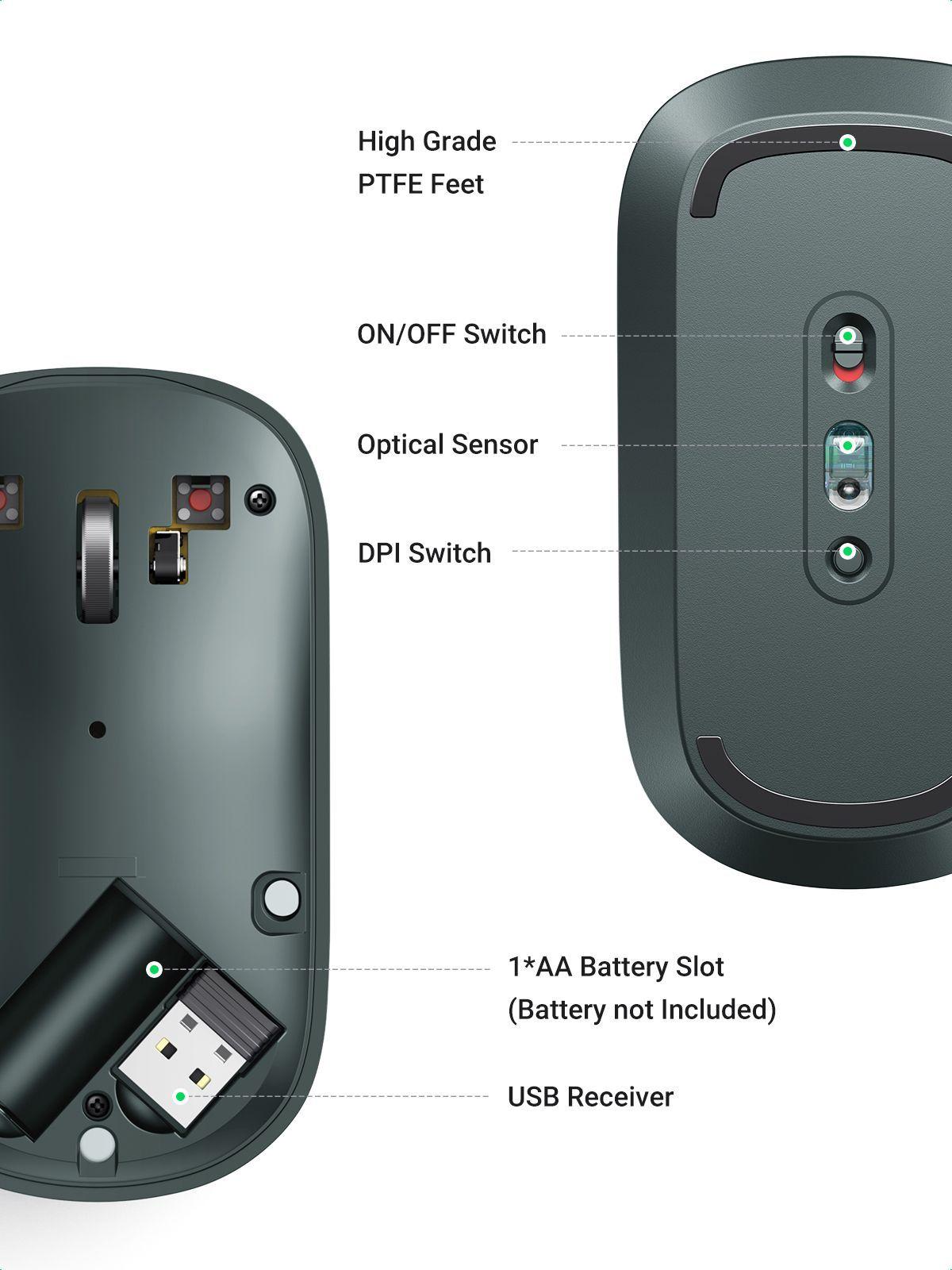 Mouse inalámbrico slim modelo MU001 Verde Ugreen-7