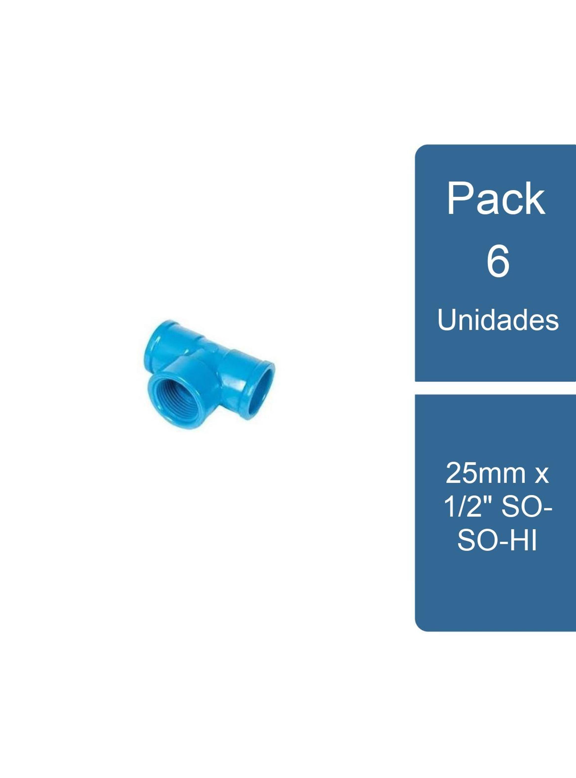 Pack 6 Tee PVC Hidráulico 25mm x 1/2" SO-SO-HI PVC-0