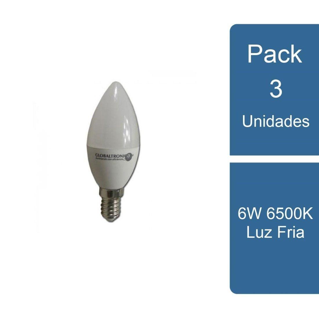 Pack 3 Ampolleta LED Vela E14  6W 6500K Luz Fria-0