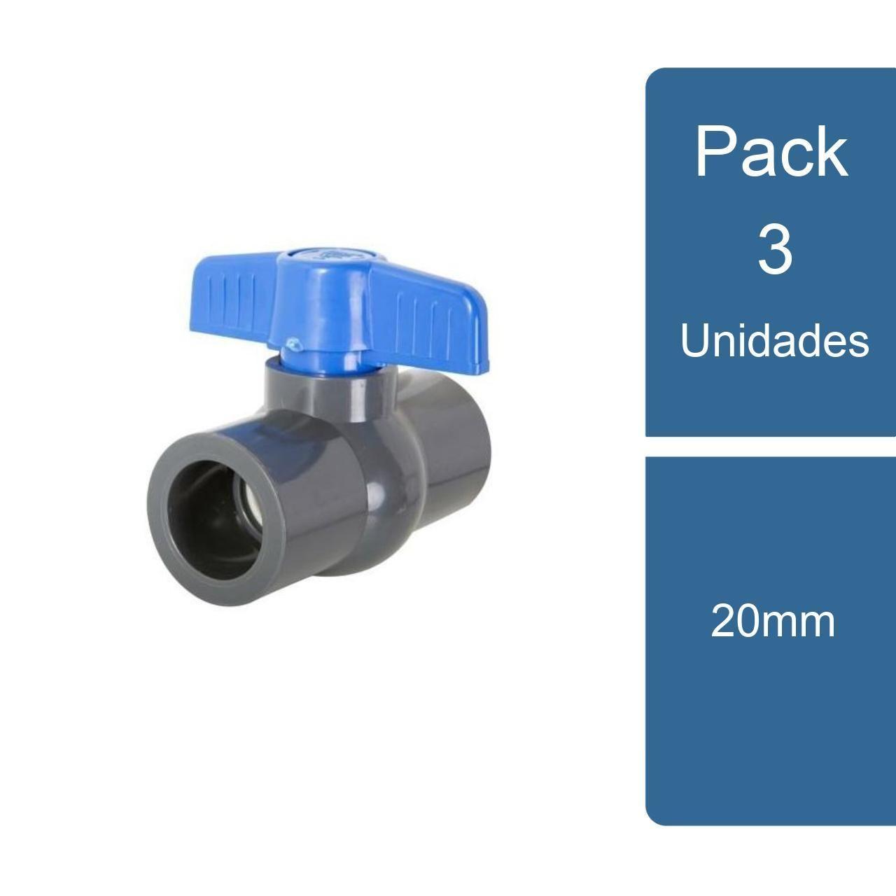 Pack 3 Valvula Bola PVC Hidráulico SO 20mm PVC-0