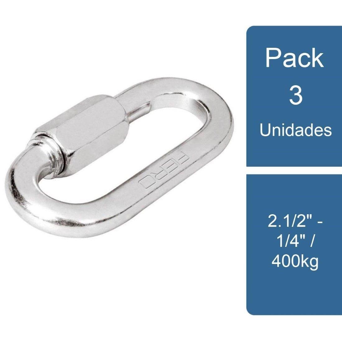 Pack 3 Eslabon Rápido 2.1/2" - 1/4" / 400kg Fiero-0
