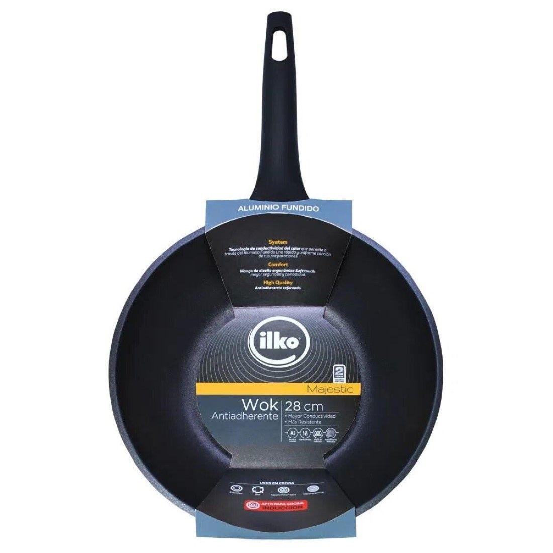 Wok Antiadherente Aluminio Fundido Majestic 28cms Ilko-0